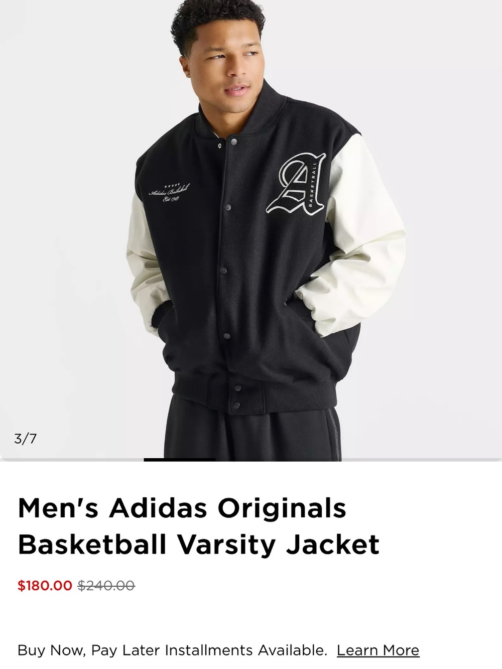 adidas Originals Black and White Varsity Bomber Jacket